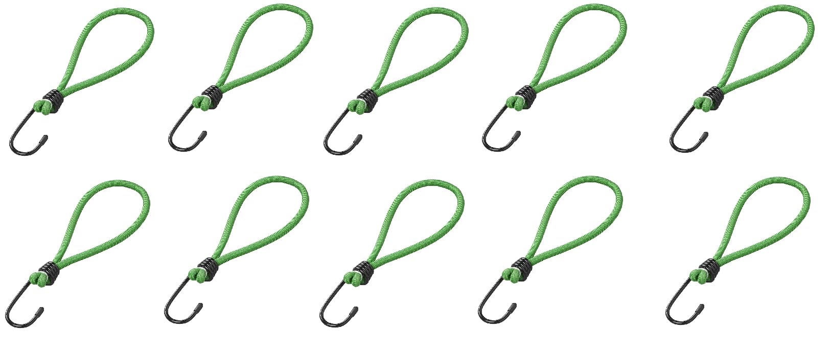 Set of 10-20 Bungees with Hooks, 17 cm Tarpaulin Tensioners with Hook Loose, Extra Strong Rubber Cords, Expander Hooks, Tie Down Straps Rubber Tensioners for Tarpaulins, Tents, White, Black, Green (10