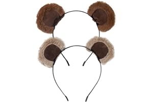 Brown Bear Ears Cute Headband - 2 Pack Flufffy Grizzly Ears Hairbands | Cartoon Animals Ear Headwear | Soft Bear Costume for