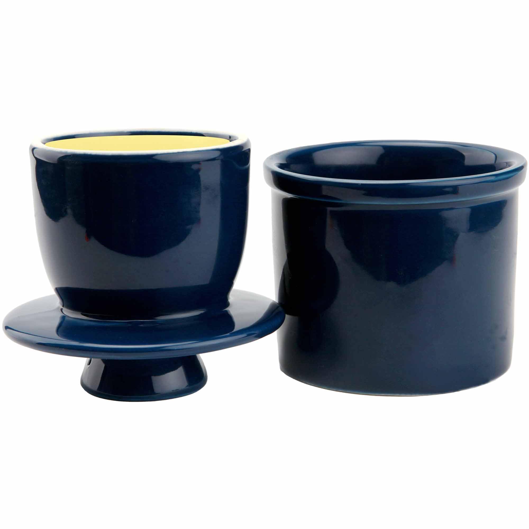 Round Ceramic Butter Crock with Water Line, Butter Keeper for Soft Butter, French Butter Dish with Lid Housewarming Gift, American Blue