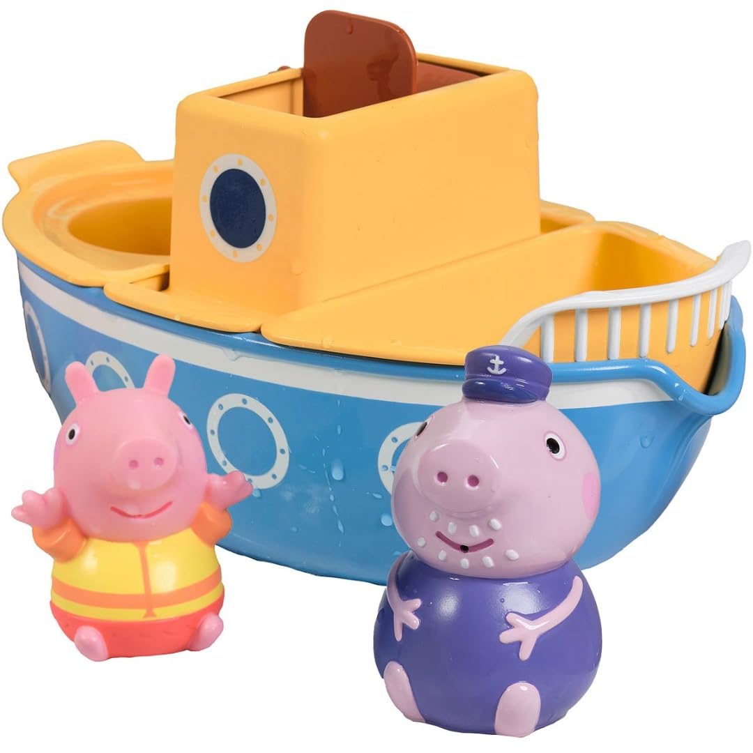 Toomies E73414 Grandpa Pigs Splash & Pour Boat - 4 Pc Bath Time Peppa Removable Water Sprinklers & Spinning Paddle Wheelhouse Kids, 18 Months Or Above, Multicolor