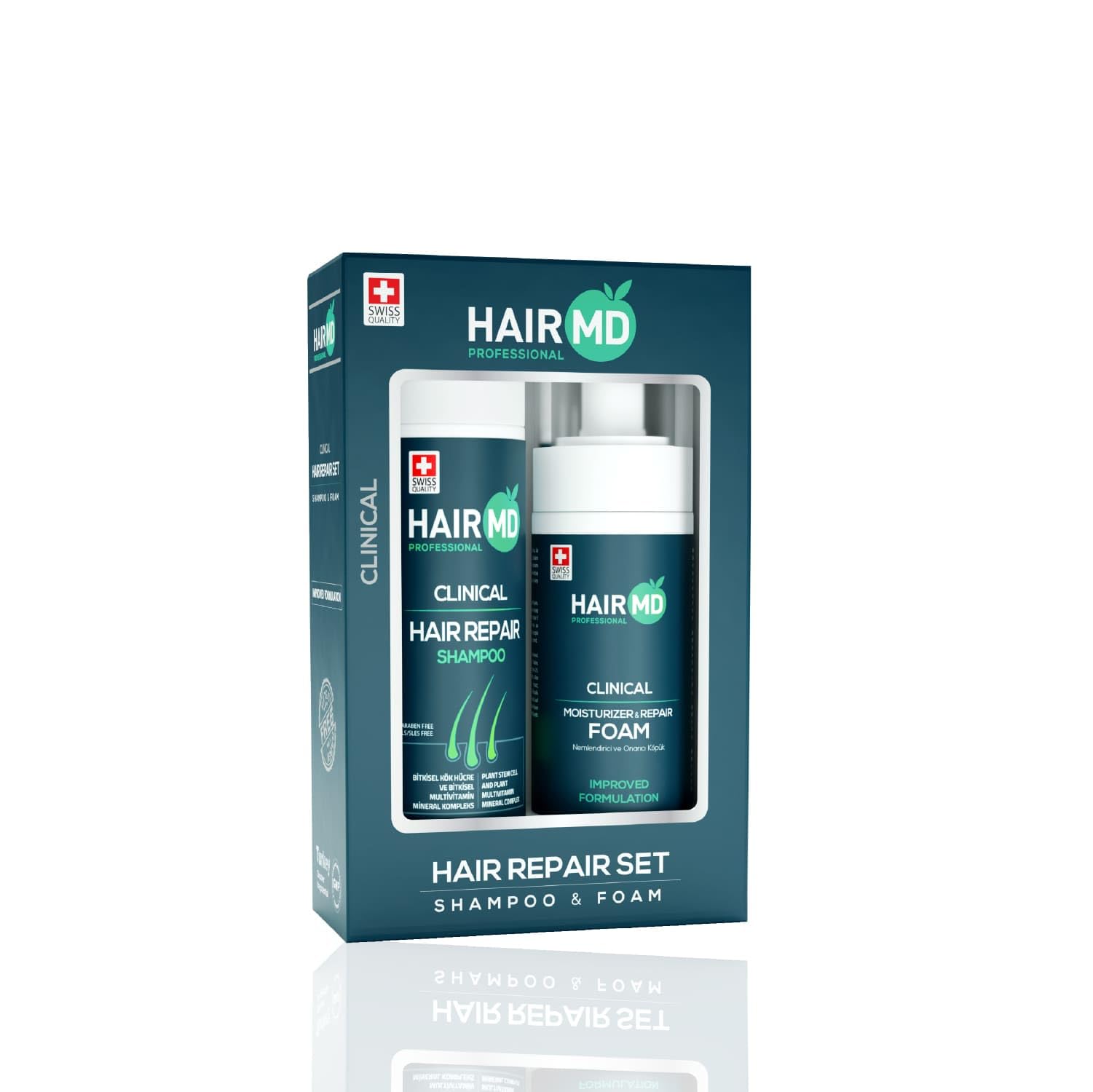 HairMD Hair Growth Shampoo & Foam Set - Hair Regrowth Set with 250 ml Regenerating Shampoo and 150 ml Repair Foam - Rich in Biotin, Keratin, Saw Palmetto - Suitable for All Hair Types