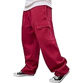 Men's Heavyweight Fleece Cargo Sweatpants Loose Fit Thick Wide Leg Sweats with Pockets