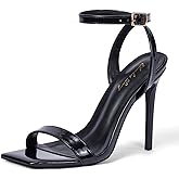 Elisabet Tang Women's Stiletto Heels Ankle Strap Open Square Toe Heeled Sandals Sexy Comfort Strappy Dress High Heel Shoes Lace Up Wedding Party Sandals Shoes
