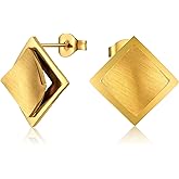 Kaleido Fashion Square Stud Earrings, Elegant jewerly for woman, 18K Gold Plated Statement Earrings for Women, Hypoallergenic Stud Earrings for Office, Party and Daily Wear, Perfect for a Valentine's Day gift
