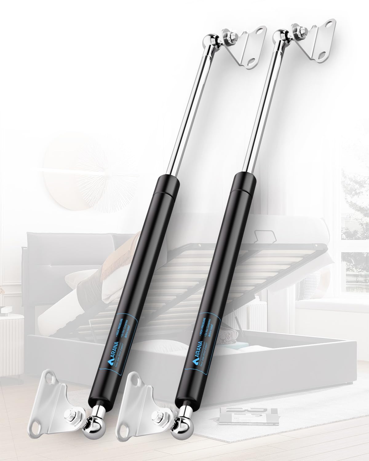 Photo 1 of ***(PARTS ONLY/ NON FUNCTIONAL)***ARANA 20 inch 50LB Gas Prop Struts Shocks with L Mounting Brackets, 20" Lift-Support Gas Spring for Heavy Duty Floor Hatch Trap Door Murphy Bed (Suitable Lid Weight: 50), 2Pcs Set
