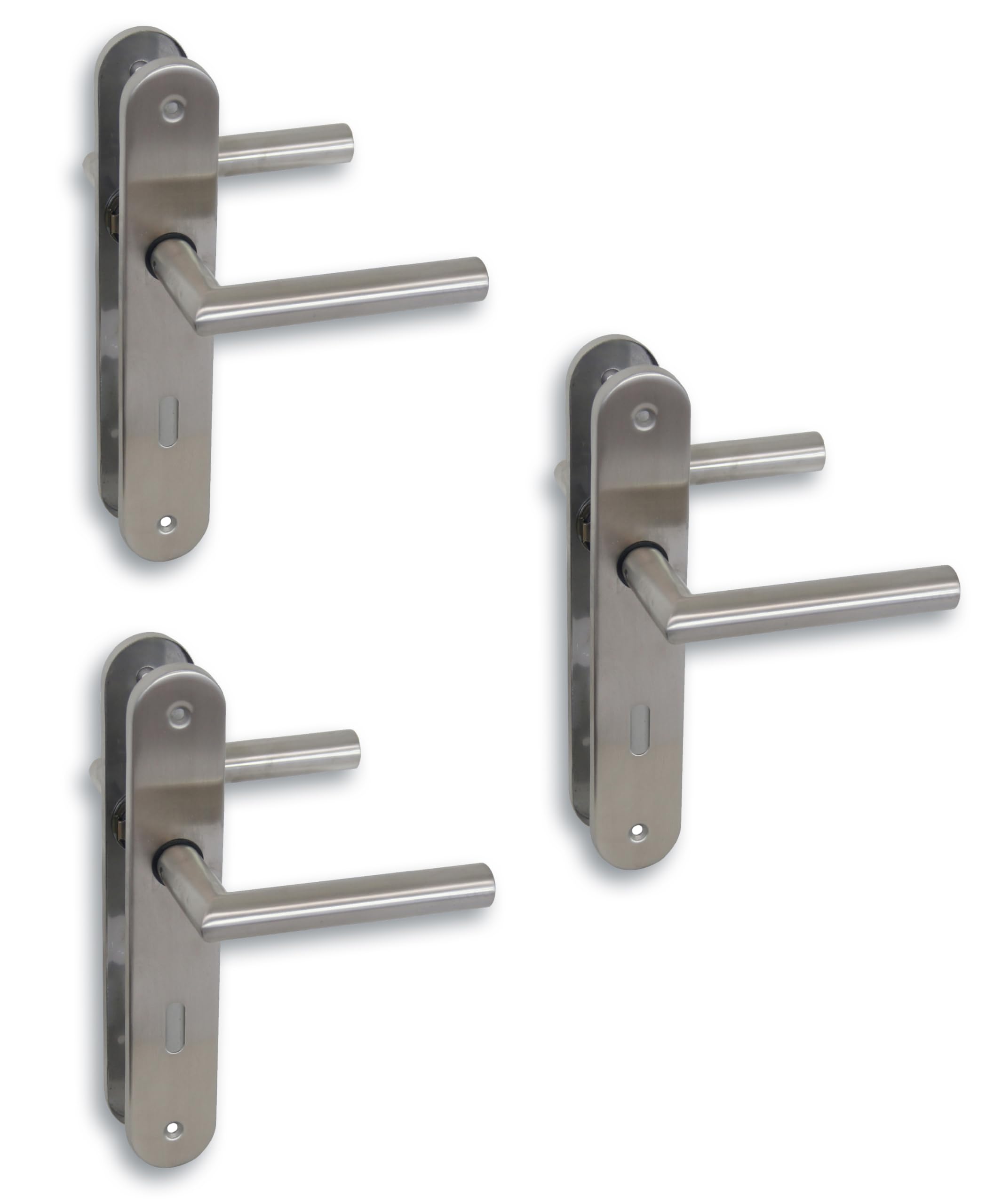 Alpertec Long Plate Door Fittings Set of 3 Satin Stainless Steel for 3 Room Doors with Deadlock Hole Door Handle