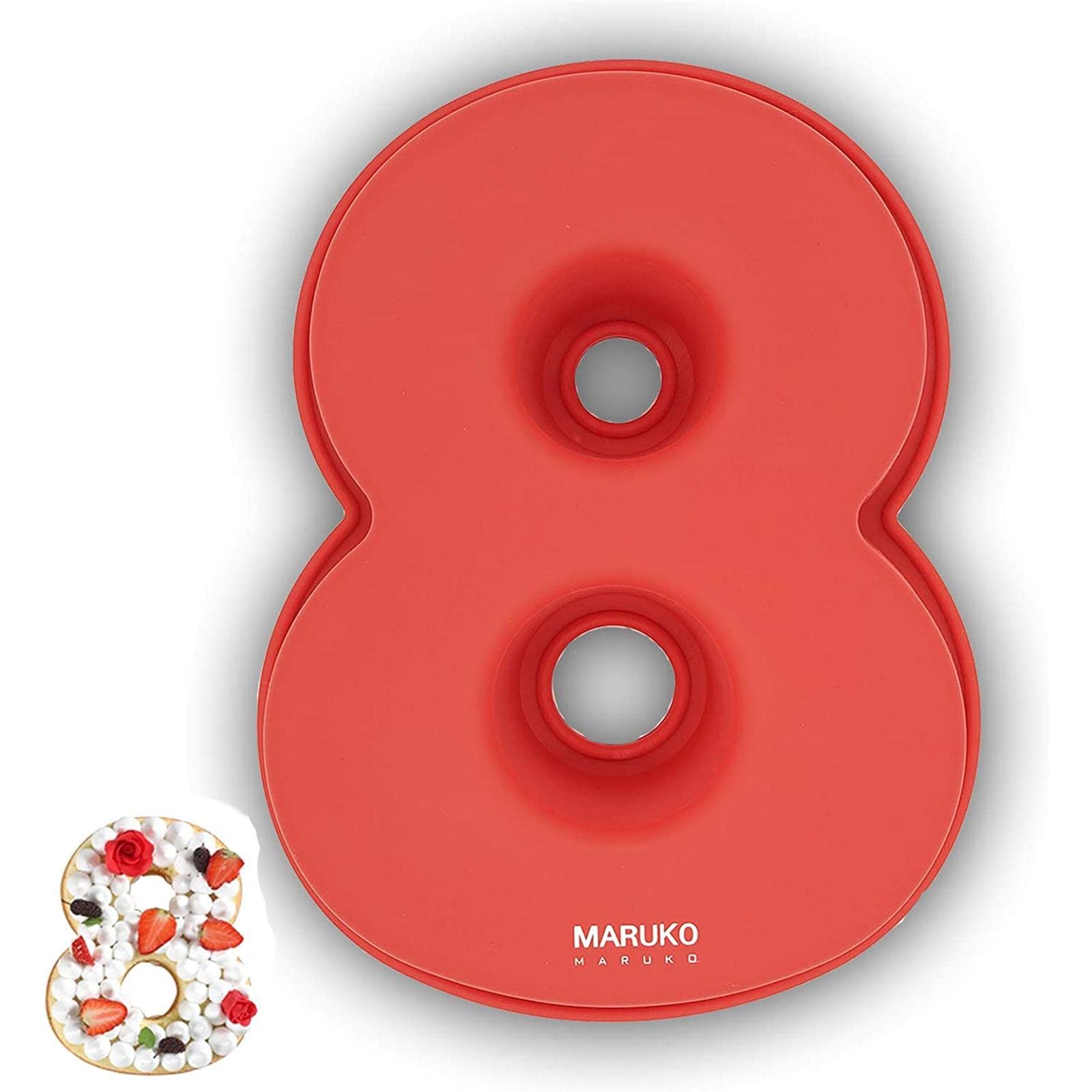 MARUKO Number Cake Tins Silicone, Number 8 Cake Tin Mould,Christmas and Thanksgiving Gifts,10 inch 3D Large Silicone Cake Moulds, Baking Pans for Birthday and Anniversary, BPA Free, Non-Stick
