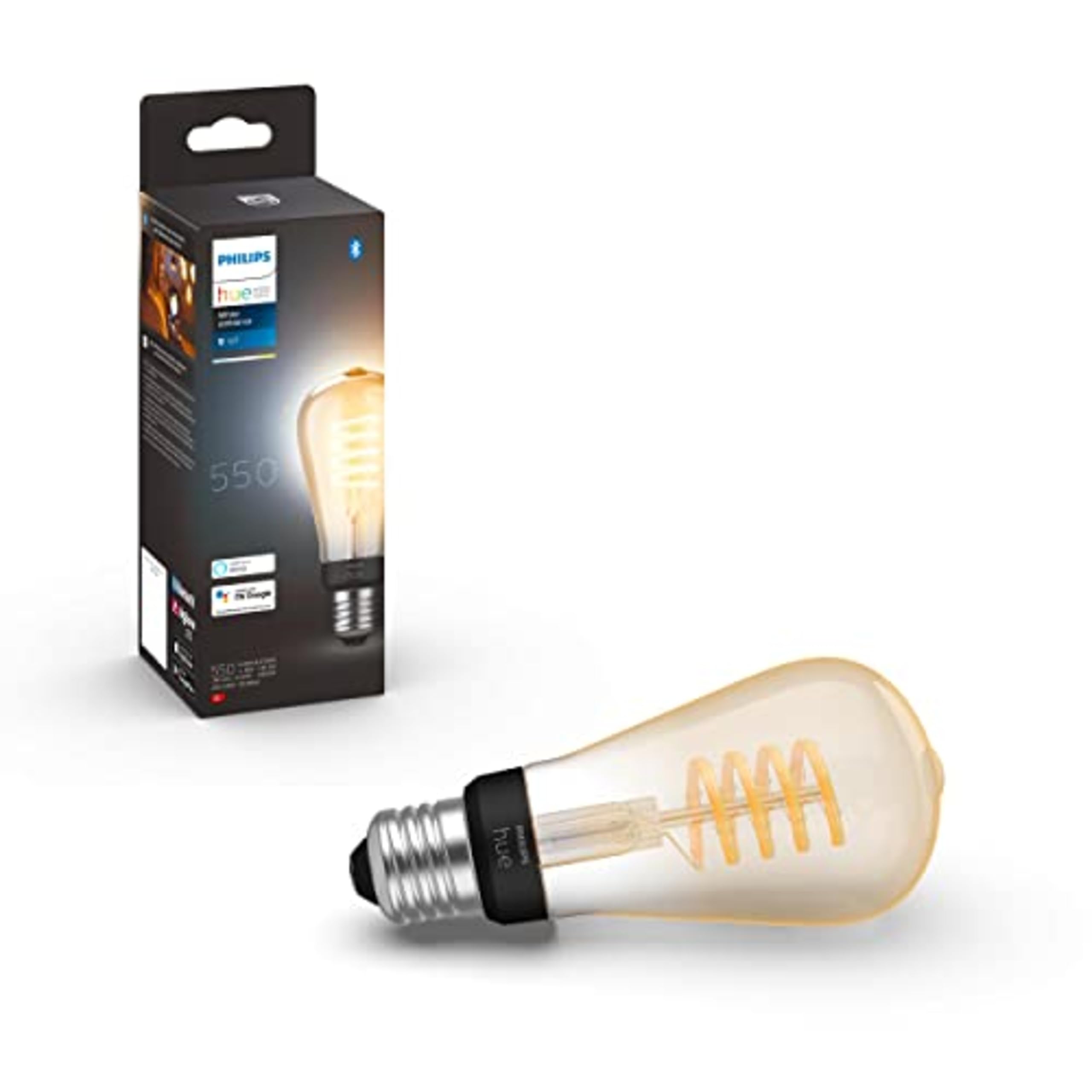 Philips Hue White Ambiance Filament ST64 Smart Light Bulb [E27 Edison Screw] with Bluetooth. Works with Alexa, Google Assistant and Apple Homekit