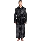 FG FEAYIGUDIM Men's Fleece Plush Bathrobe Full Length Big and Tall Shawl Collar Plaid Men Robe(Black&Grey, 4XL)