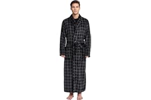 FG FEAYIGUDIM Men's Fleece Plush Bathrobe Full Length Big and Tall Shawl Collar Plaid Men Robe