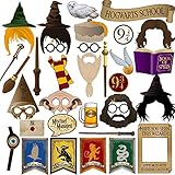 BizoeRade Magical Wizard Party Photo Booth Props, 37pcs Wizard Castle Party Photo Booth Props, Magical Wizard School Party Favors Decorations for Kids Children Wizard Birthday Party