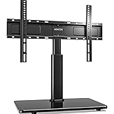 AOKCOS Universal Table Top TV Stand for 32-75 inch TVs | 60° Swivel TV Stand with Height Adjustment & Tempered Glass Base | H