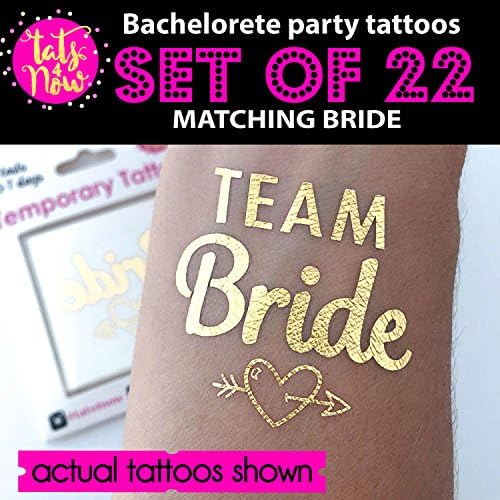 Bachelorette Party Tattoos by Tats4Now Set of 22 Gold Metallic Tattoos Team Bride Bachelorette Party temporary tattoos, fake tattoos, metallic gold bach tats, bridesmaid gift