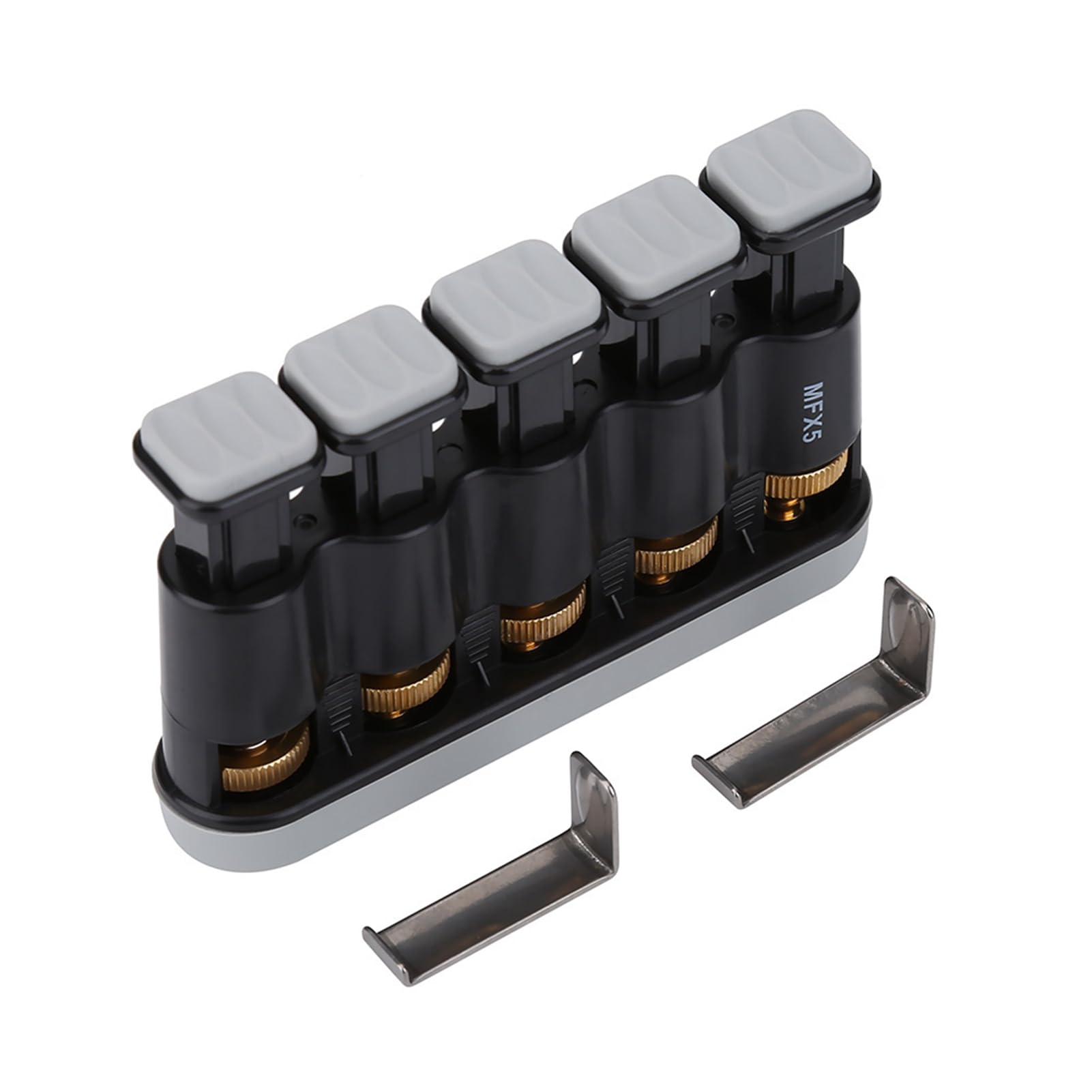 Finger Exerciser, Piano Finger Trainer Spring Structure Finger Strength Tension Exerciser Comfortable Buttons Variable Hand Trainer for Piano Guitar (Gray White)