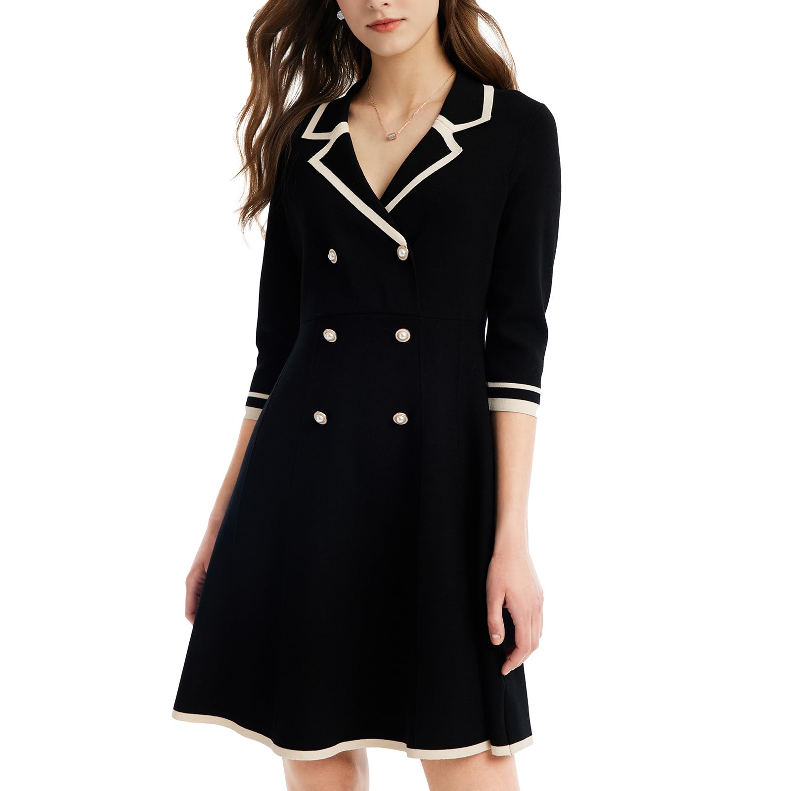 Photo 1 of (MEDIUM) (USED/FAIR) GOELIA Black Mini Sweater Dress for Women, Button up 3/4 Sleeve Knit Dresses for Teacher Work Business in Fall L