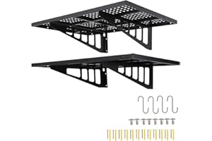 OUTGOODS 2 Pack Garage Storage Rack with 280lbs Capacity, 24“ x 36” Heavy-Duty Wall Shelf with Hooks, Suitable for Garage, Warehouse, Storage Room