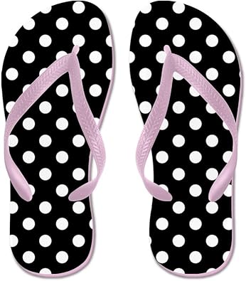 black and white polka dot flip flops