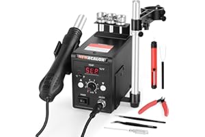 SMD Rework Station, Adjustable Hot Air Gun Holder, °C/℉ Hot Air Led Digital Display (212~932°F), NEWACALOX 500℃ Desoldering-G