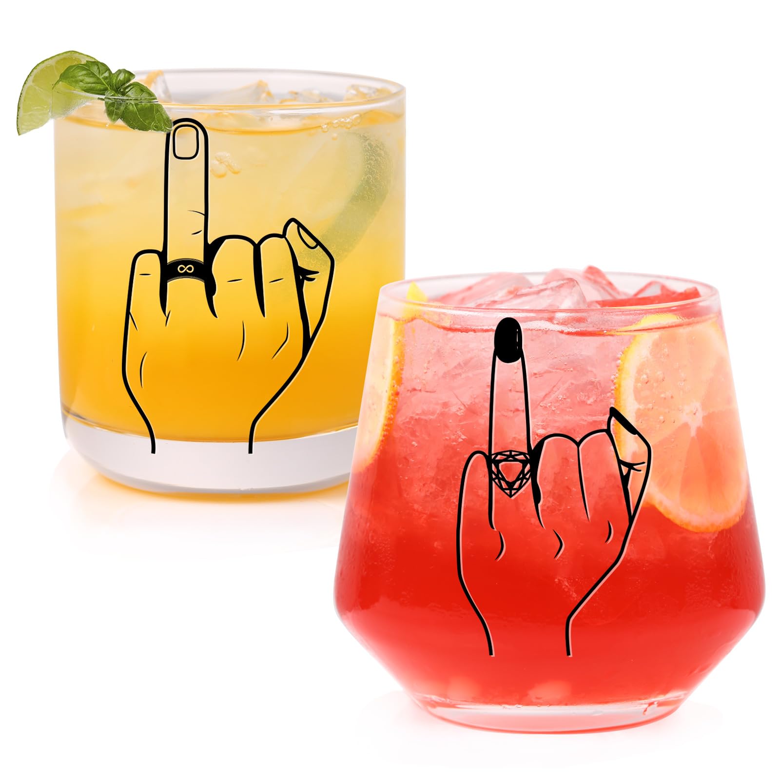 Photo 1 of ***HAS A MINOR CHIP ON THE WOMEN'S CUP NEAR THE TOP OF THE FINGER **** comfit Engagement Gifts for Couple, Ring Finger Wine&Whiskey Glass Set,Bride and Groom Just Married Gift, Mr and Mrs Newlyweds Bridal Shower,Christmas Gift,Wedding Gifts for Couples 20