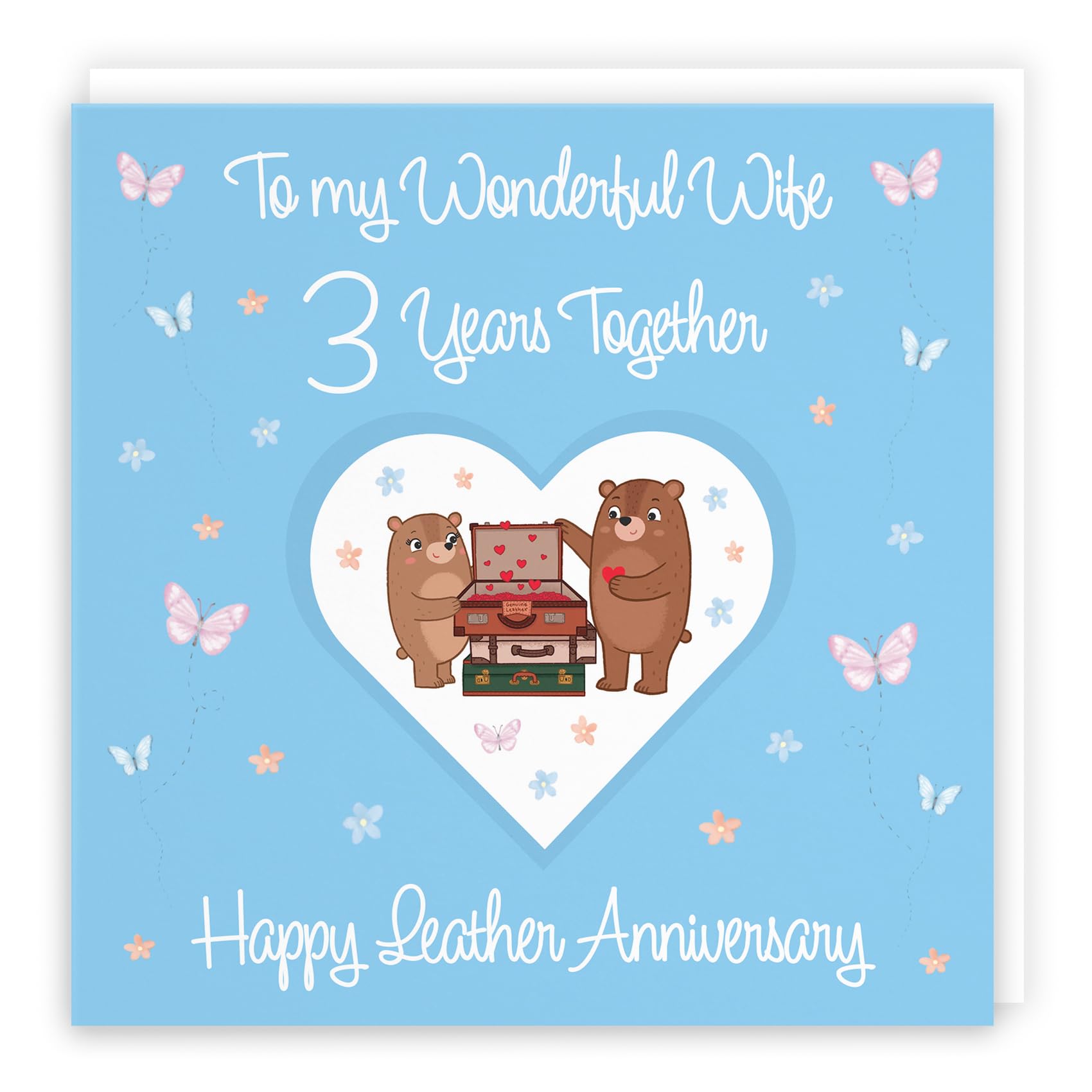 Hunts England - Wife 3rd Anniversary Card - 3 Years - Leather Anniversary - Romantic Meadows - Fun Card - Third Anniversary Card For Wife — image 1