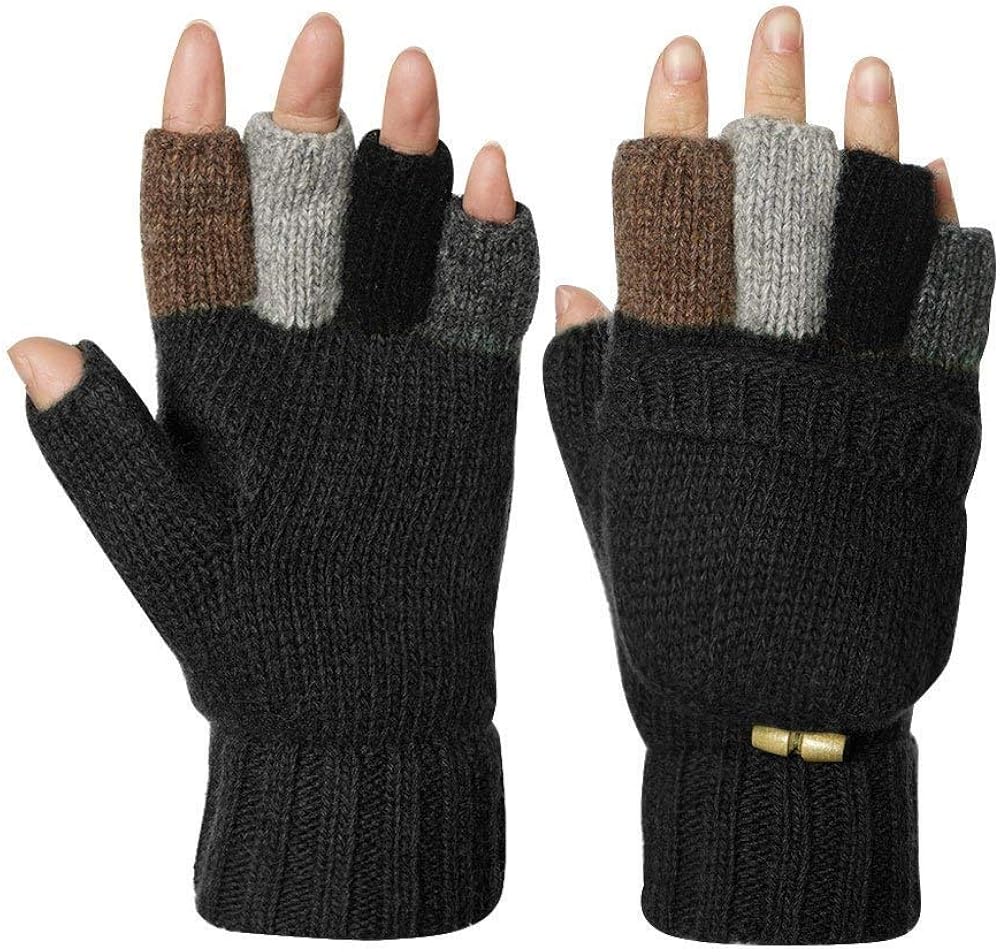 Winter Warm Fingerless Knitted Mittens With Flap Half Finger Gloves