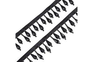OLYCRAFT 9 Yards Black Beaded Fringe Trim, Decorative Beaded Fringe Trim, Teardrop Fringe Trim, Polyester Fringe Trim for Wed