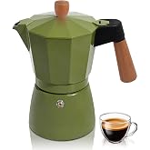 Belly Moka Coffee Maker Stovetop Espresso Maker with Wood Handle 6 Cup | Aluminum Moka Pot 10oz 300ml Easy Brewing for Electric Ceramic Stoves Home Camping Italian Cuban Caf&eacute; Classic Green