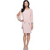 S.L. Fashions Womens Long Sleeve Chiffon Short Cocktail Dress, Wedding Guest, Mother of The Bride (Petite and Regular Sizes)