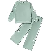 Toddler Girl Clothes Girls Outfits Kids Sweatsuit Long Sleeve Bow Details Top Wide-Leg Pants Little Girls' Clothing Set