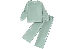 SAEABY Toddler Girl Clothes Girls Outfits Kids Sweatsuit Long Sleeve Bow Details Top Wide-Leg Pants Little Girls' Clothing Set