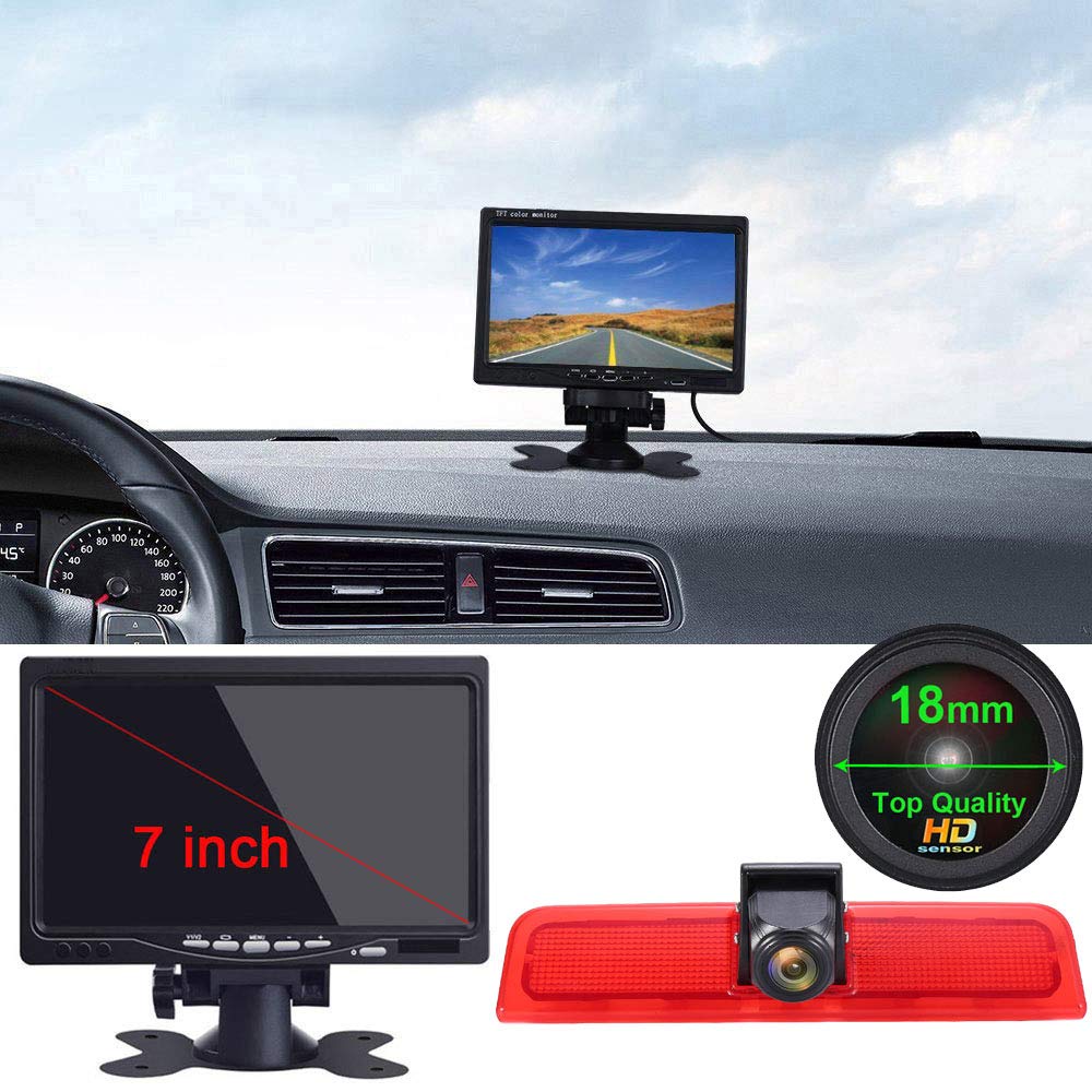 〔18mm Lens Camera + 7'' TFT LCD Monitor〕Car HD waterproof 3rd Brake Light Reverse Camera Kit for VW Caddy Life 2K Facelift III Kasten 2KA Kombi Cross maxi Tdi dritte 3 2003-2014 Bj