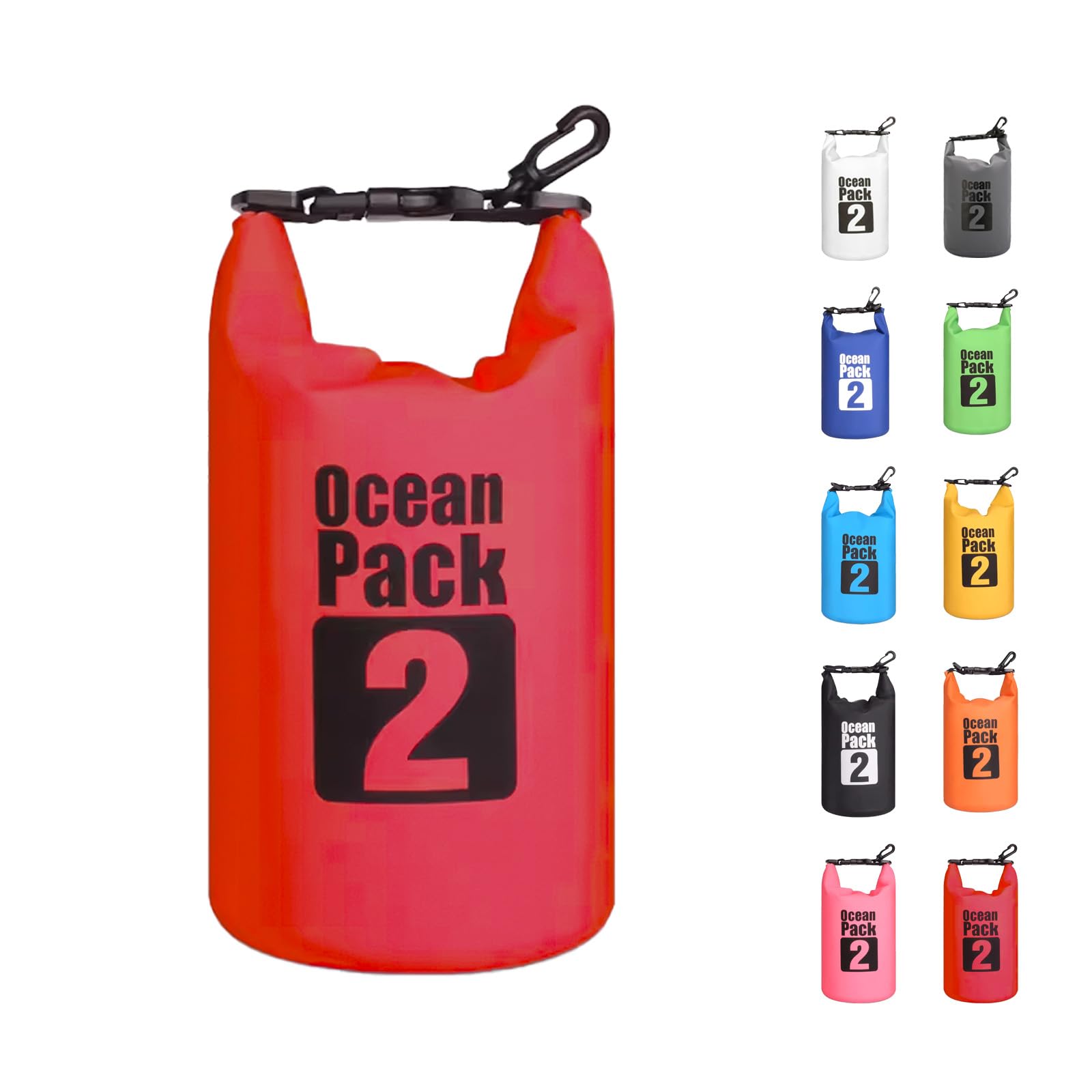 MORAINJAY 2L Red Dry Bag,Waterproof Bag with D Ring Carabiner,Small Capacity Dry Sack 2L 5L 10L 15L 20L 30L for Outdoor Camping,Rafting,Swimming,Boating,Surfing