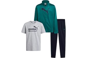 PUMA Boys Pants Set - 3 Piece Athletic T-Shirt, Zip Up Jacket, Jogger Pants - Boys Activewear Tricot Jogset (8-16)