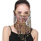 Women Belly Dance Tribal Face Veil with Beads Sequins Belly Dance Accessory