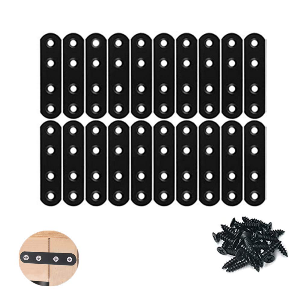 WYSUMMER Black Flat Straight Brace,20Pcs Metal Mending Brackets Straight Corner Braces Straight Brackets with 80Pcs Screws — image 1