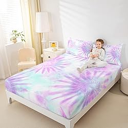 Erosebridal Tie Dye Fitted Sheet Full Purple Tie
