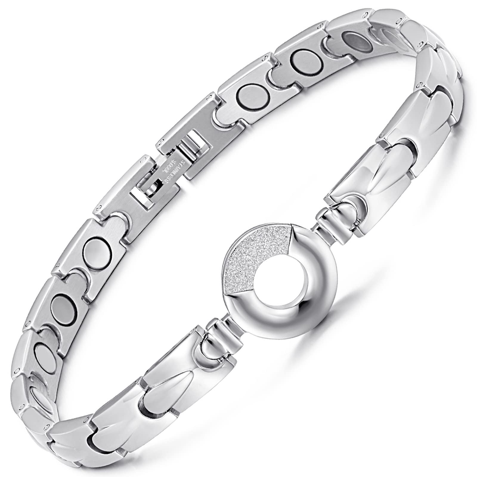 RainSo Stainless Steel Magnetic Bracelet for Women - Adjustable Silver Jewellery with Elegant Design | Premium Gift Box Presentation & Sizing Tool