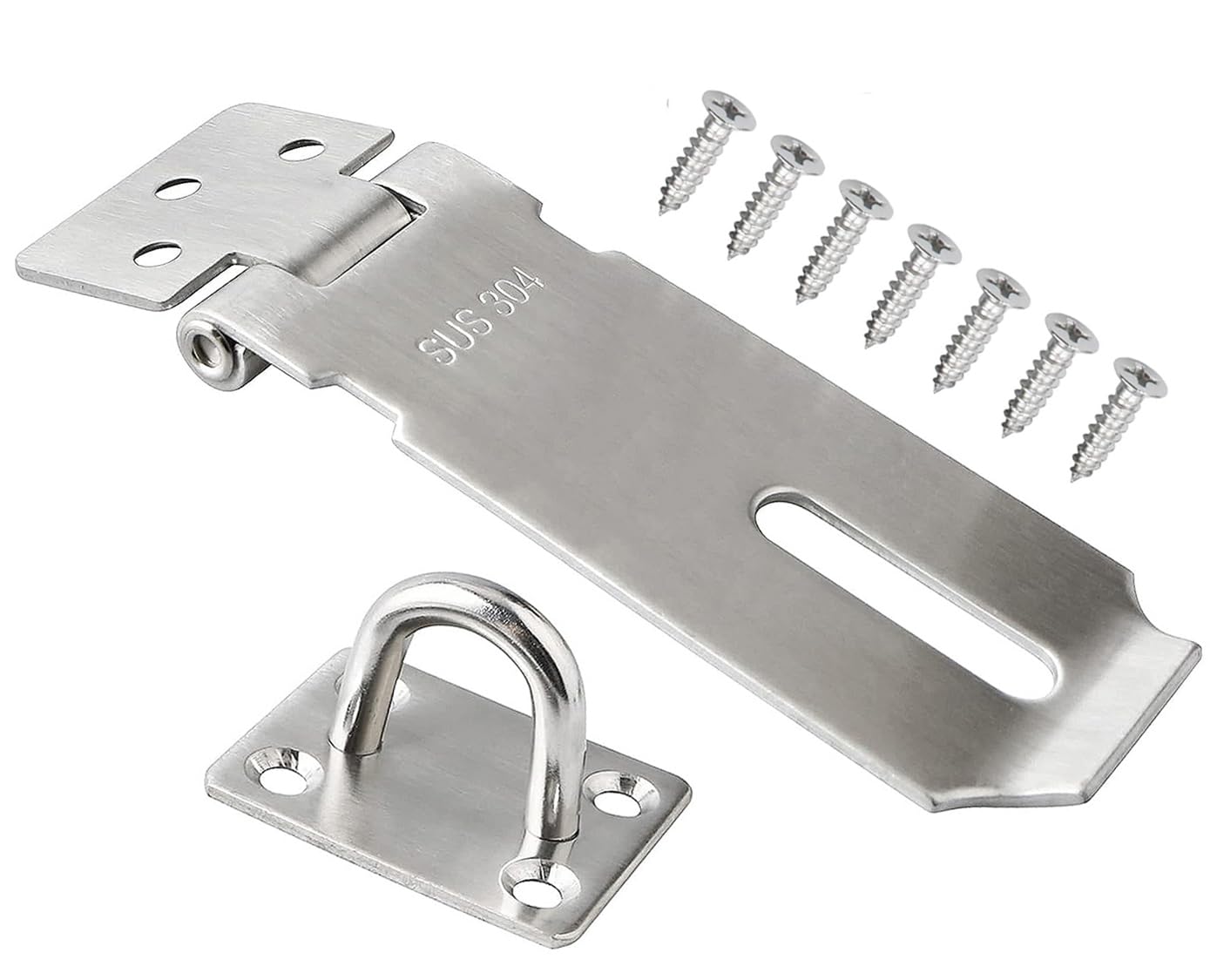 Litensh 4 Inch Door Padlock Hasp Latch Lock, 304 Stainless Steel Safety Packlock Clasp Door Clasp Hasp Lock Latch Hinges Lock for Door Silver