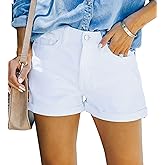 onlypuff Womens Jean Short Cut Off Denim Shorts High Waist Ripped Distressed Stretchy
