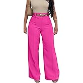 LAJIOJIO Women's Dress Pants High Waisted Wide Leg Pants Straight Leg Stretchy Work Teacher Pants