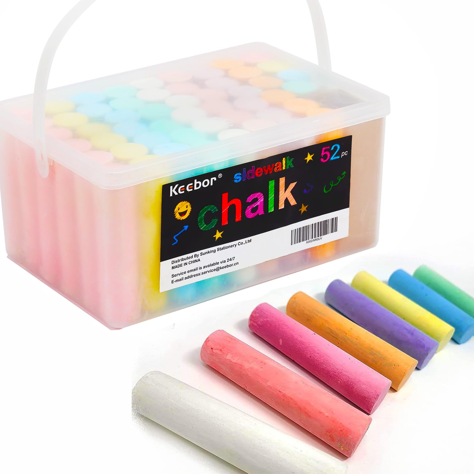 Washable Sidewalk Chalk, 54 Pcs 8 Colors Jumbo Chalks Bulk, Non-Toxic Chalk for Kids Adults, Painting on Chalkboard, Blackboard, Playground, Outdoor Sidewalk