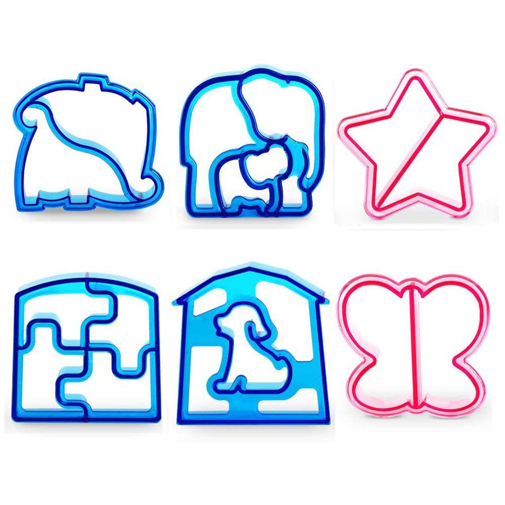 6 Pack Sandwich Cutters and Bread Crust Shape Remover for Kids, DesignerBox Animals Shapes Cake Sandwich Bread Mold Toast Mould Hand Tools DIY Sandwich Slicer Maker Kit - Colour Random (6 Pack-B)