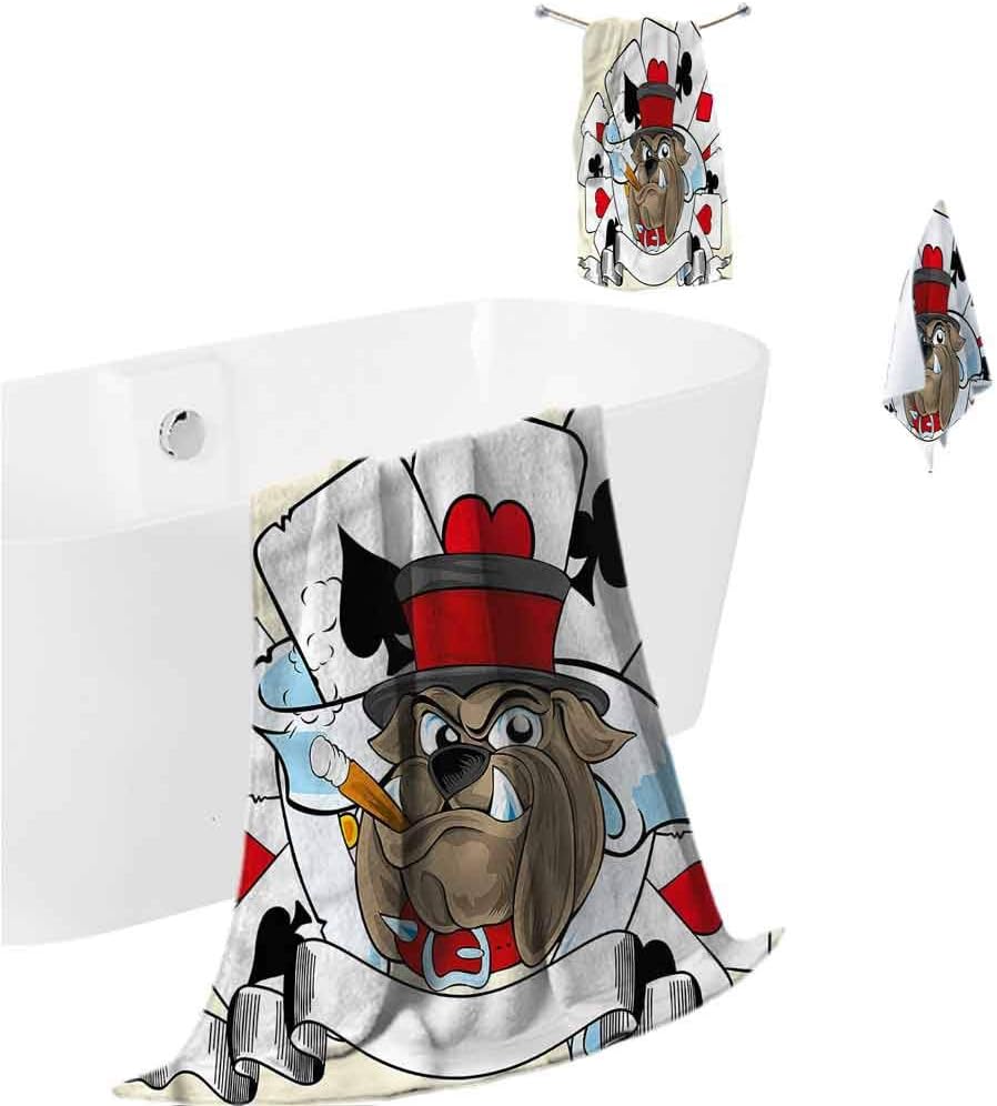 prunushome Large Bath Sheet Poker Tournament Premium & Luxury Towel Set Bulldog with Cards for Bathroom Spa Gym Sports 3 Piece Towels Set (Bath Towels，Hand Towels，Washcloths)