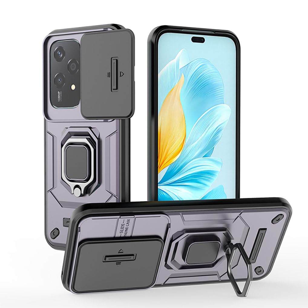 SEAHAI Case for Honor 200 Lite 5G, Ultra-thin Protective Silicone TPU Shockproof Hybrid Hard PC Back Phone Cover, with Slide Camera Cover and Ring Kickstand - Purple