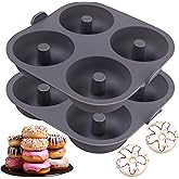 Fchil Silicone Doughnut Molds for Air Fryer, Set of 2, 8-Cavity Non-Stick Donut Pans with Carrying Handle, Doughnut Bagel Baking Tin for Muffins Cake, Dishwasher Safe, Grey