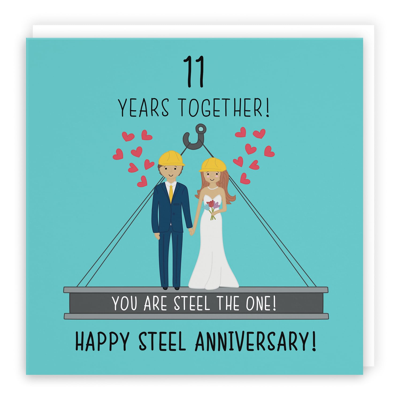 Hunts England - Large 11th Wedding Anniversary Card - Large Size - Steel Anniversary - Iconic Collection - Large - 210 x 210 mm - 11 Years Cute Anniversary Card For Him, Her, Couples, etc.