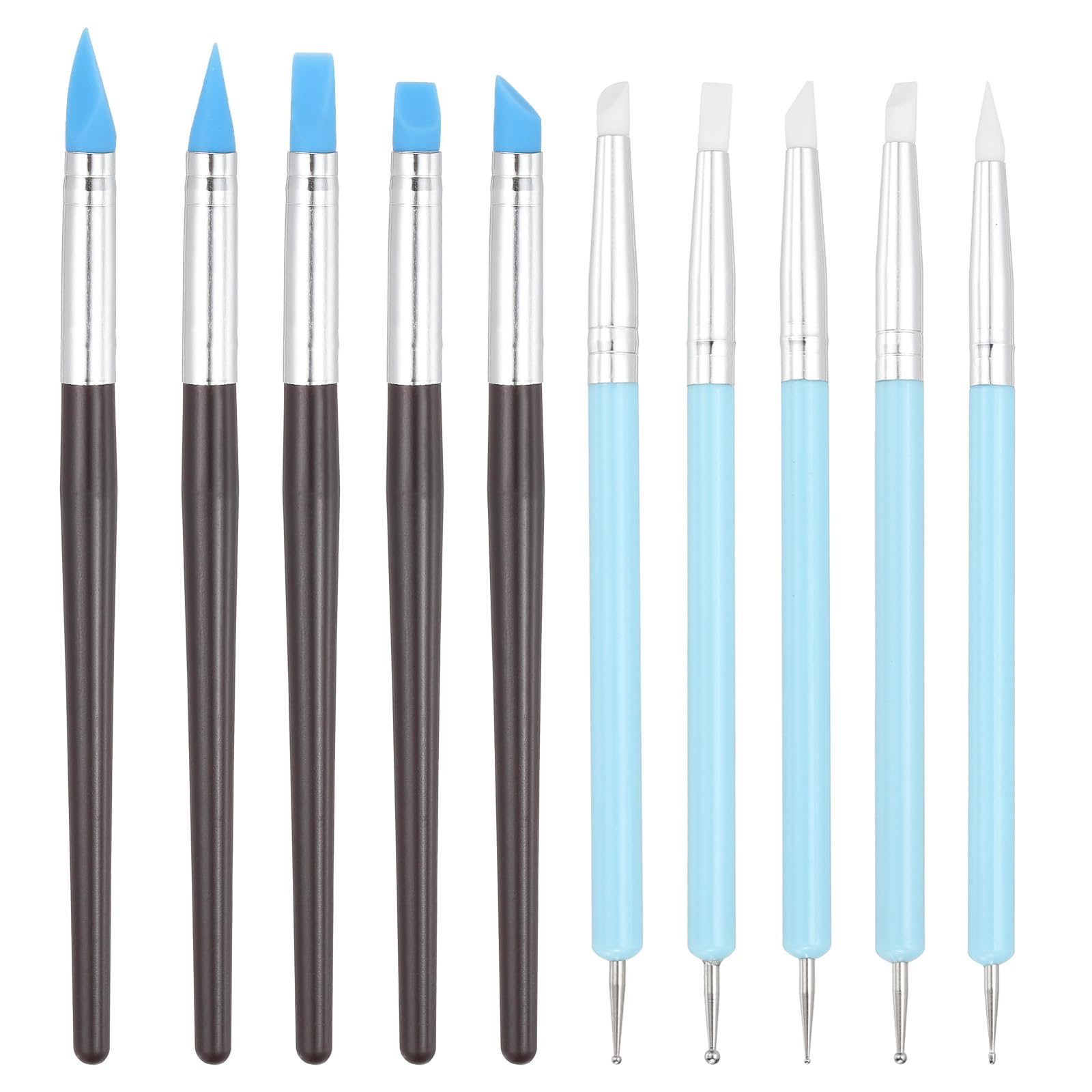 PATIKIL Silicone Clay Sculpting Tool, 10 Pcs Clay Shaping Tool Soft Rubber Modeling Dotting Tool for Pottery Clay Craft Painting Nail Rock, Brown/Blue (5mm/8mm)