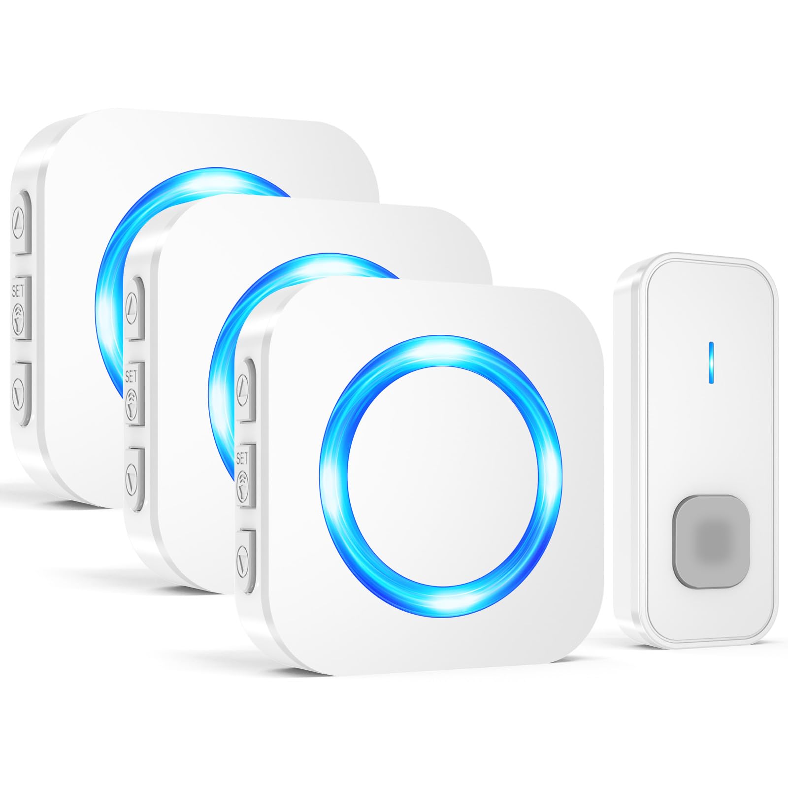 SURFOU Wireless Doorbell, Waterproof, Easy installation -1300ft Range 55 Chimes, 5 Adjustable Volume Levels - LED Flash (1 Button+3 Receivers-White) Image