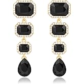 Met-edianger Vintage Rhinestone Drop Dangle Earrings Statement Crystal Dangling Earrings Rectangle Teardrop Chandelier Earrings for Women