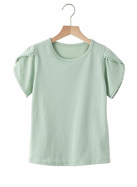 BLIBEAN TEEN GIRL SHIRT PRETEEN KID SHORT SLEEVE BLOUSE SOLID PLAIN SUMMER TOP FASHION CASUAL TEE CLOTHES DRESSY OUTFIT FANCY TSHIRT SIZE 10-11 YEAR OLD GREEN